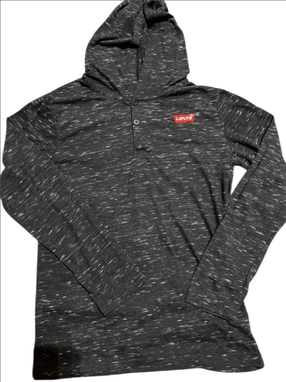 Levi's Boy Black Heather Hoodie Henley Long Sleeve Shirt - Size L 14/16
